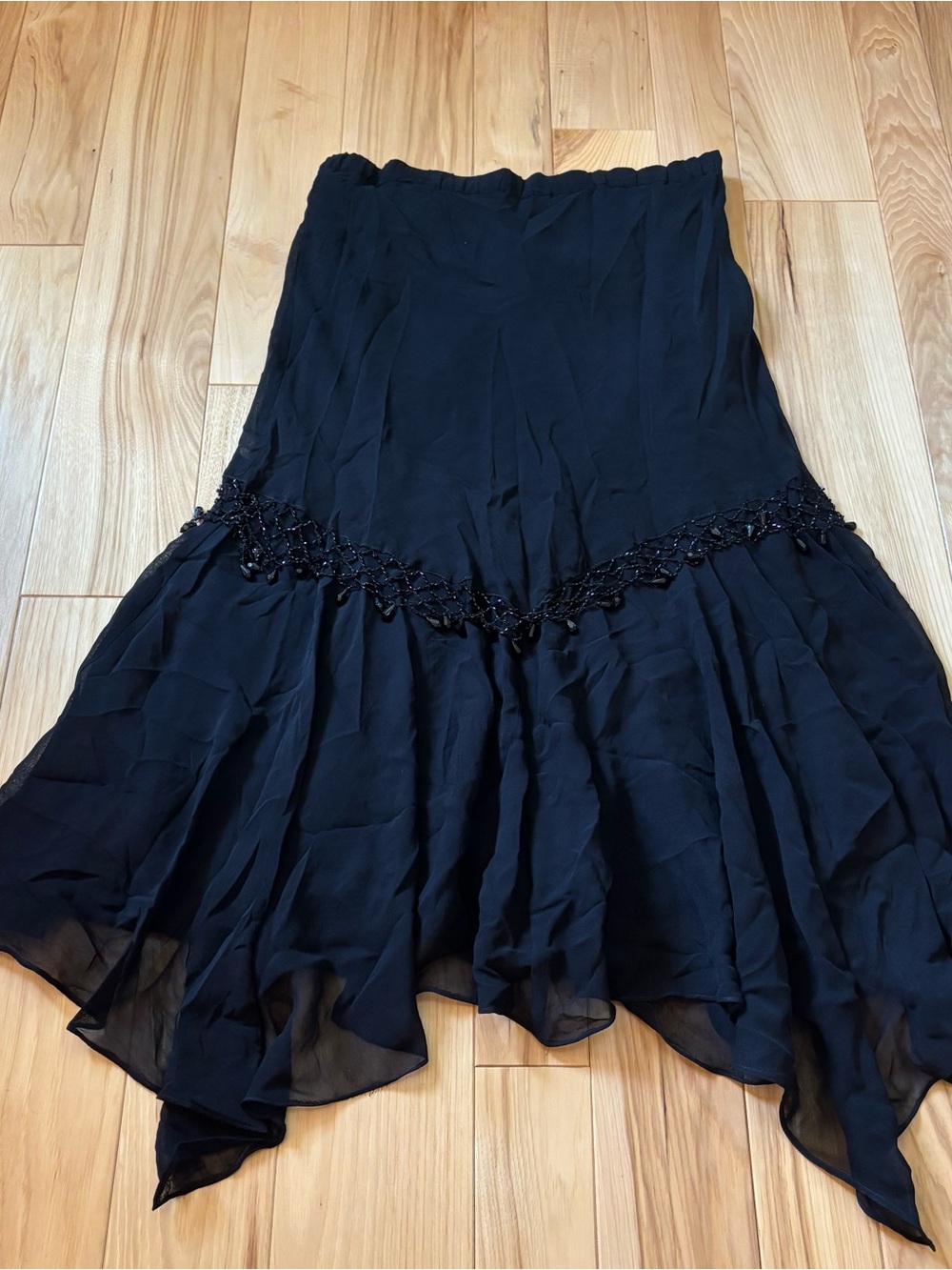 Vintage Y2K Metaphor Black Beaded Lattice Embellishment Handkerchief Hem Skirt